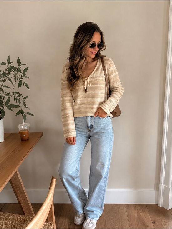 Lauren Ralph Lauren Sweaters - Lauren Ralph Lauren Beige and Cream Striped Knit Top
